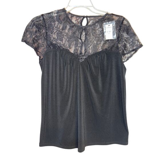EXPRESS - NEW WITH TAGS- Black top with lace M medium - Picture 1 of 4